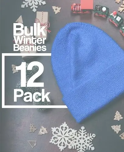 12 Pack Winter Beanie Hats for Men Women, Warm Cozy Knitted Cuffed Skull Cap, Wholesale - MODAZONE (1)