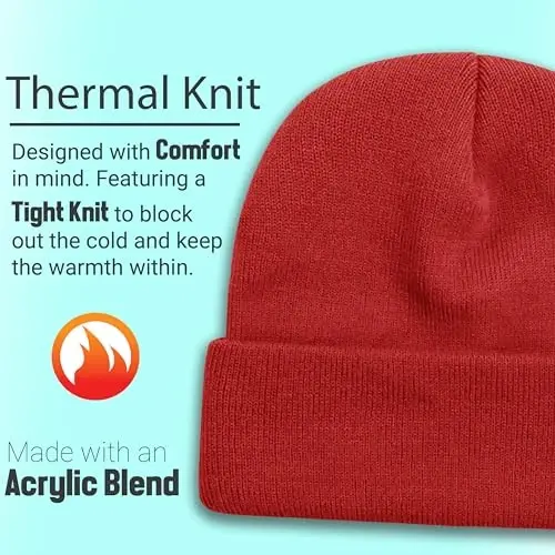 12 Pack Winter Beanie Hats for Men Women, Warm Cozy Knitted Cuffed Skull Cap, Wholesale - 7