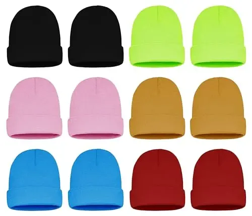 12 Pack Winter Beanie Hats for Men Women, Warm Cozy Knitted Cuffed Skull Cap, Wholesale - 12