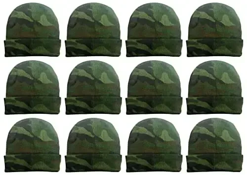 12 Pack Winter Beanie Hats for Men Women, Warm Cozy Knitted Cuffed Skull Cap, Wholesale - 12