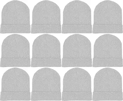 12 Pack Winter Beanie Hats for Men Women, Warm Cozy Knitted Cuffed Skull Cap, Wholesale - 12