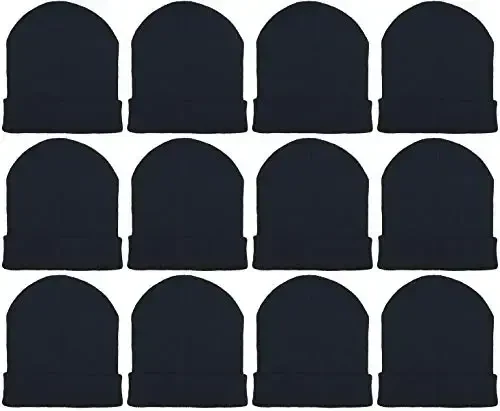 12 Pack Winter Beanie Hats for Men Women, Warm Cozy Knitted Cuffed Skull Cap, Wholesale 