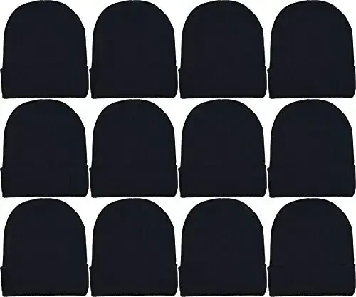 12 Pack Winter Beanie Hats for Men Women, Warm Cozy Knitted Cuffed Skull Cap, Wholesale - 12