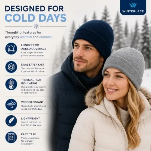 12 Pack Winter Beanie Hats for Men Women, Warm Cozy Knitted Cuffed Skull Cap, Wholesale - 3