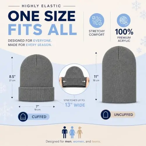 12 Pack Winter Beanie Hats for Men Women, Warm Cozy Knitted Cuffed Skull Cap, Wholesale - 4