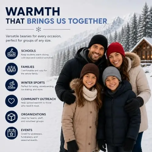 12 Pack Winter Beanie Hats for Men Women, Warm Cozy Knitted Cuffed Skull Cap, Wholesale - 5