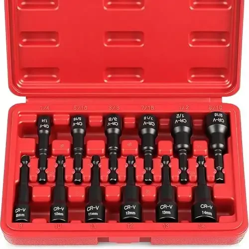 12-Piece Magnetic Nut Driver Set - Premium Impact Power Hex Nut Driver Drill Bit Master Kit, SAE & Metric, 1/4-Inch Quick-Change - 1