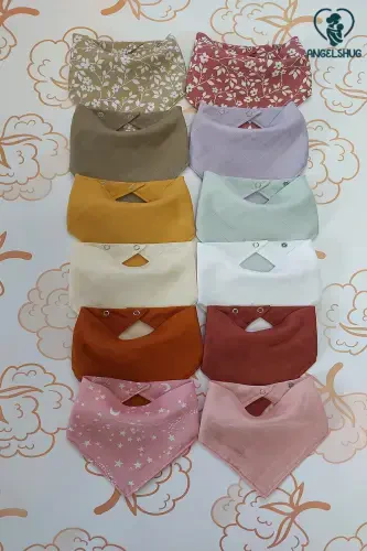 12 Pcs 100% Organic Muslin Double Layer Baby Bibs Bandana Drool Bib - 1