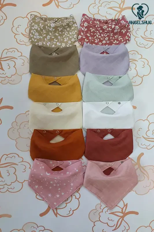12 Pcs 100% Organic Muslin Double Layer Baby Bibs Bandana Drool Bib - 1
