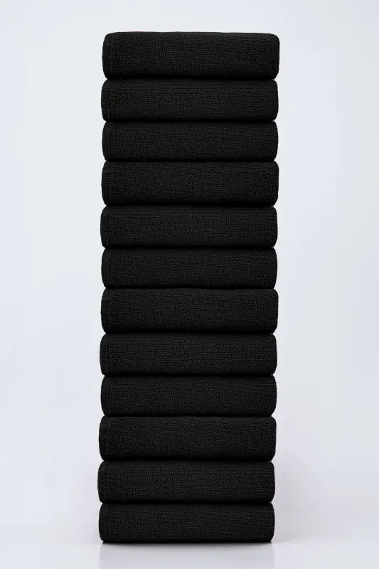 12 Pcs 50x90 cm. Sports, Fitness, Hairdresser, Barber Towel Stain Resistant, Antibacterial Wholesale Towel-Black - CAYMOON