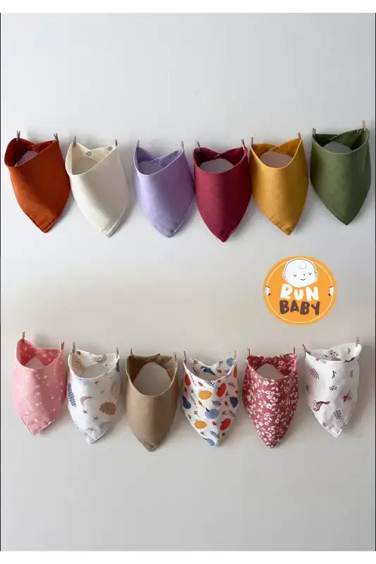 (12 PCS) Muslin Fabric Two Snap Baby Bib & Scarf - RUNBABY
