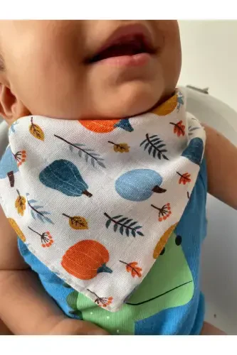 (12 PCS) Muslin Fabric Two Snap Baby Bib & Scarf - 6