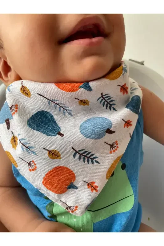 (12 PCS) Muslin Fabric Two Snap Baby Bib & Scarf - 6