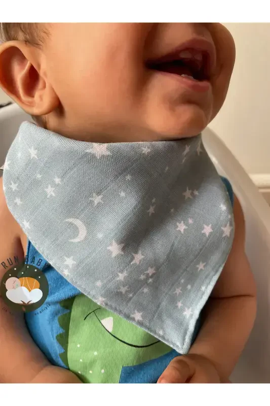 (12 Pcs) Run Baby %100 Organic Cotton Muslin Fabric Two-Snap Baby Bib & Scarf - RUNBABY