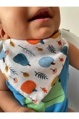 (12 Pcs) Run Baby %100 Organic Cotton Muslin Fabric Two-Snap Baby Bib & Scarf - 5