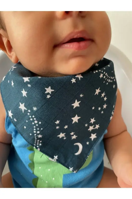 (12 Pcs) Run Baby %100 Organic Cotton Muslin Fabric Two-Snap Baby Bib & Scarf - 5