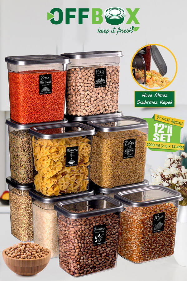 12 Piece 24 Part 2 Liter Rectangular Food Legumes Storage Container Set with 20 Labels Gift - 17