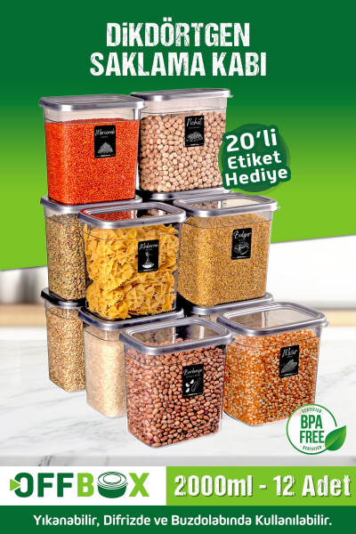 12 Piece 24 Part 2 Liter Rectangular Food Legumes Storage Container Set with 20 Labels Gift - 9