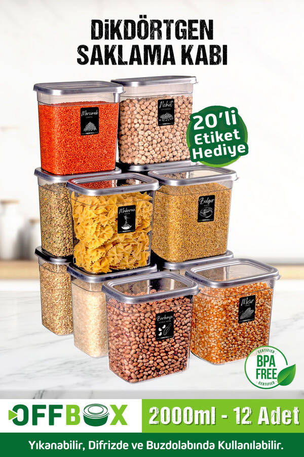 12 Piece 24 Part 2 Liter Rectangular Food Legumes Storage Container Set with 20 Labels Gift - 10