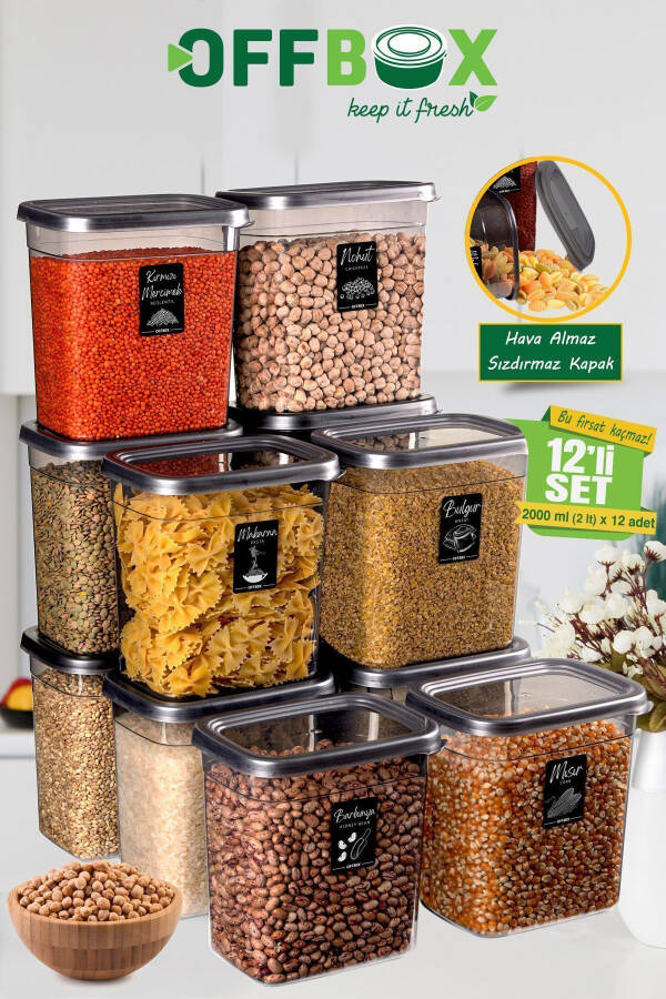 12 Piece 24 Part 2 Liter Rectangular Food Legumes Storage Container Set with 20 Labels Gift - 11