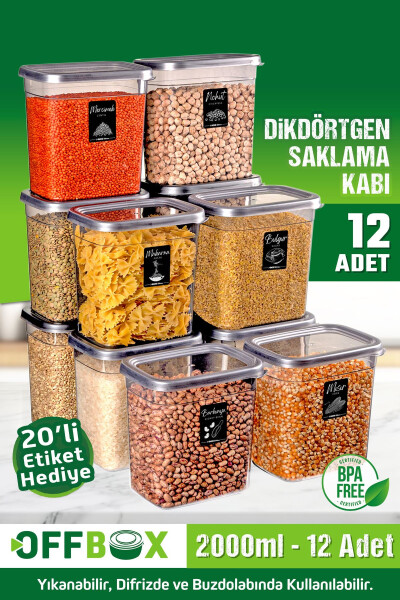 12 Piece 24 Part 2 Liter Rectangular Food Legumes Storage Container Set with 20 Labels Gift - 1