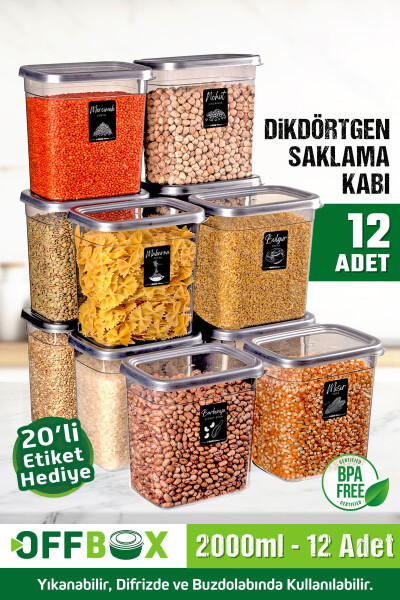 12 Piece 24 Part 2 Liter Rectangular Food Legumes Storage Container Set with 20 Labels Gift - 2