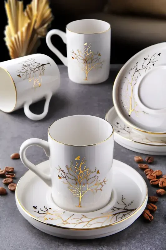 12 Piece 6 Person Tree of Life Coffee Cup Set - Coffee Cup Set 100ml - KITCHEN LIFE