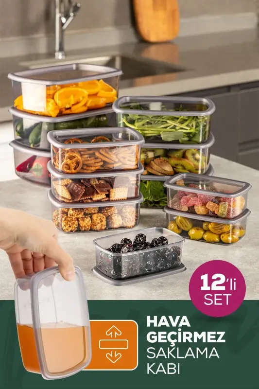 12-Piece Airtight Food Storage Container Set Anthracite 3x(250-500-750-1200 ML)-Anthracite - 1