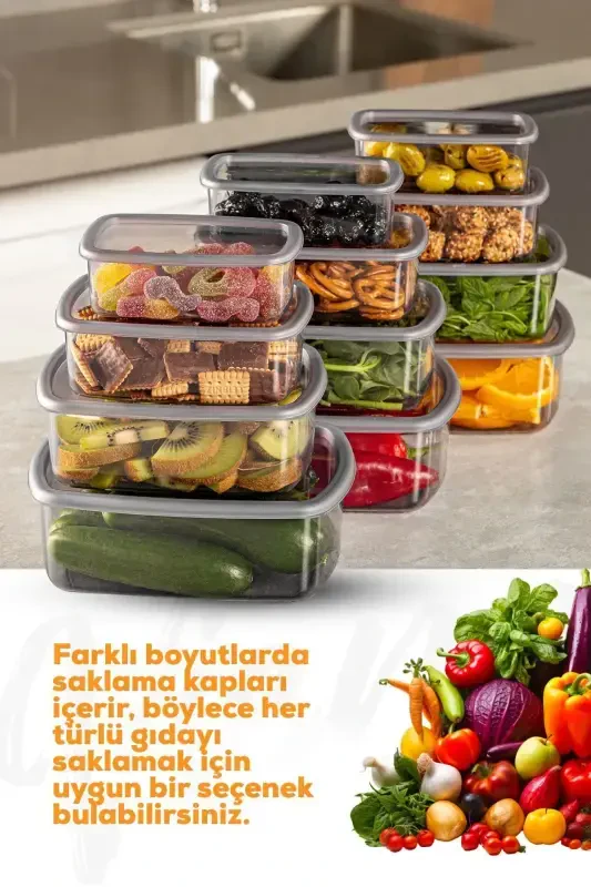 12-Piece Airtight Food Storage Container Set Anthracite 3x(250-500-750-1200 ML)-Anthracite - 2