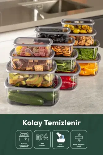 12-Piece Airtight Food Storage Container Set Anthracite 3x(250-500-750-1200 ML)-Anthracite - 7