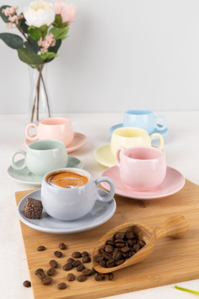 12 Piece Cup Set | 6 Person Cup Set | Pastel Rounded Model - 6