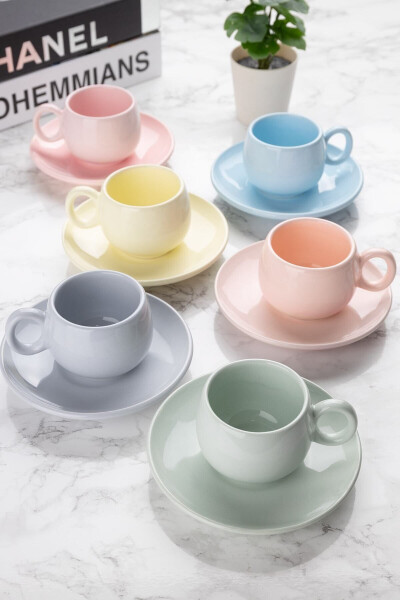 12 Piece Cup Set | 6 Person Cup Set | Pastel Rounded Model - 3