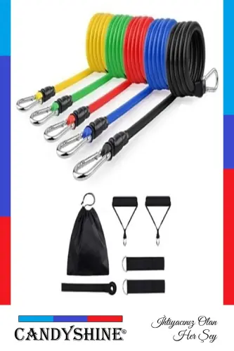 ® 12 Piece Deluxe Professional Latex Premium Quality Fitness Exercise Sports Equipment Resistance Band Set - CANDYSHINE (1)