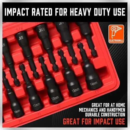 12-Piece Magnetic Nut Driver Set - Premium Impact Power Hex Nut Driver Drill Bit Master Kit, SAE & Metric, 1/4-Inch Quick-Change - 2