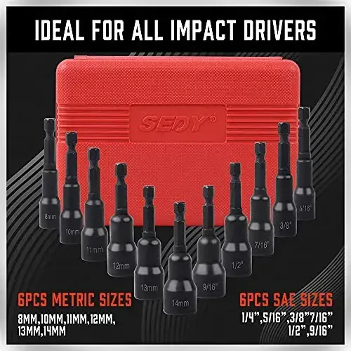 12-Piece Magnetic Nut Driver Set - Premium Impact Power Hex Nut Driver Drill Bit Master Kit, SAE & Metric, 1/4-Inch Quick-Change - 4