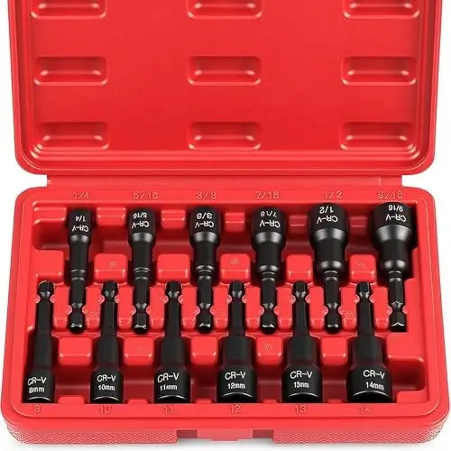 12-Piece Magnetic Nut Driver Set - Premium Impact Power Hex Nut Driver Drill Bit Master Kit, SAE & Metric, 1/4-Inch Quick-Change - 5