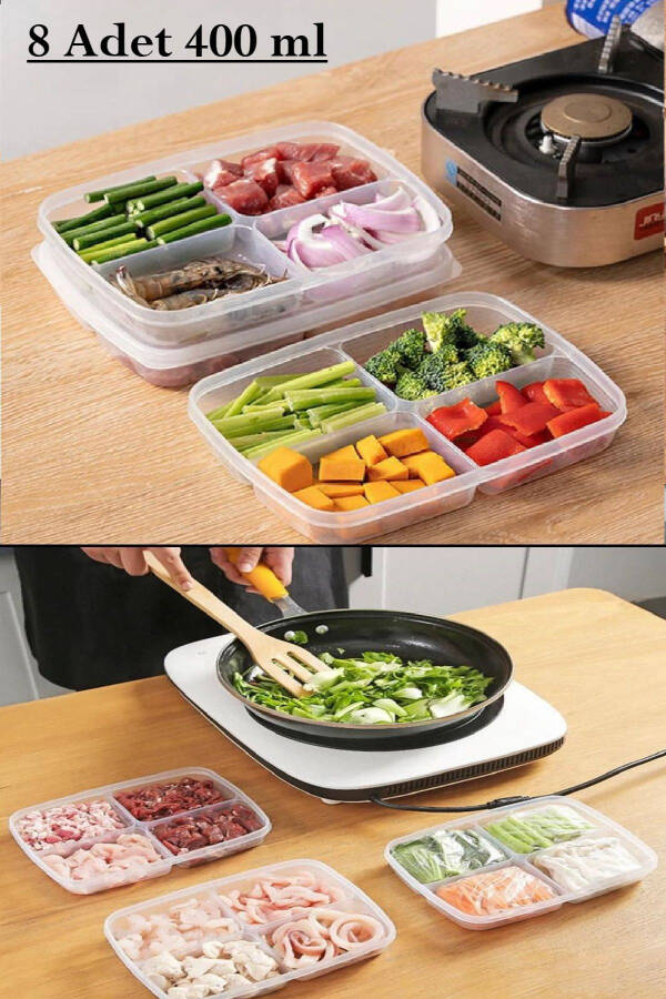 12-Piece Storage Set (8 x 400 ML) (4 x 1000 ML) 4-Compartment Meal Prep Portion Storage Containers - 6