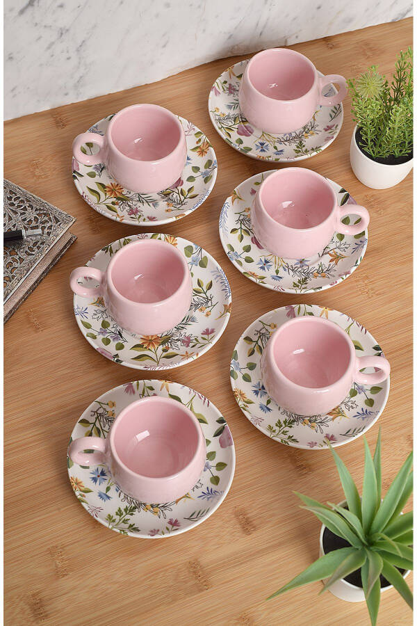 12 Piece Teacup Set | 6 Person Teacup Set | Flowers Chubby Model - 5