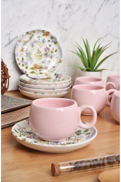 12 Piece Teacup Set | 6 Person Teacup Set | Flowers Chubby Model - 6