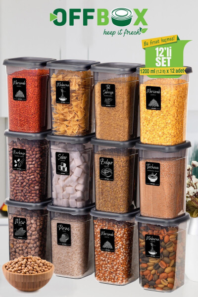 12 Pieces 24 Parts 1.2 Liter Square Food Legumes Storage Container Set Spice Rack 20 Labels Gift - 17