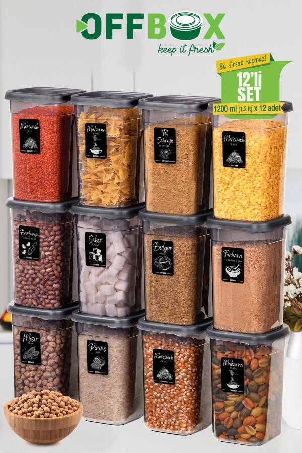 12 Pieces 24 Parts 1.2 Liter Square Food Legumes Storage Container Set Spice Rack 20 Labels Gift - 11