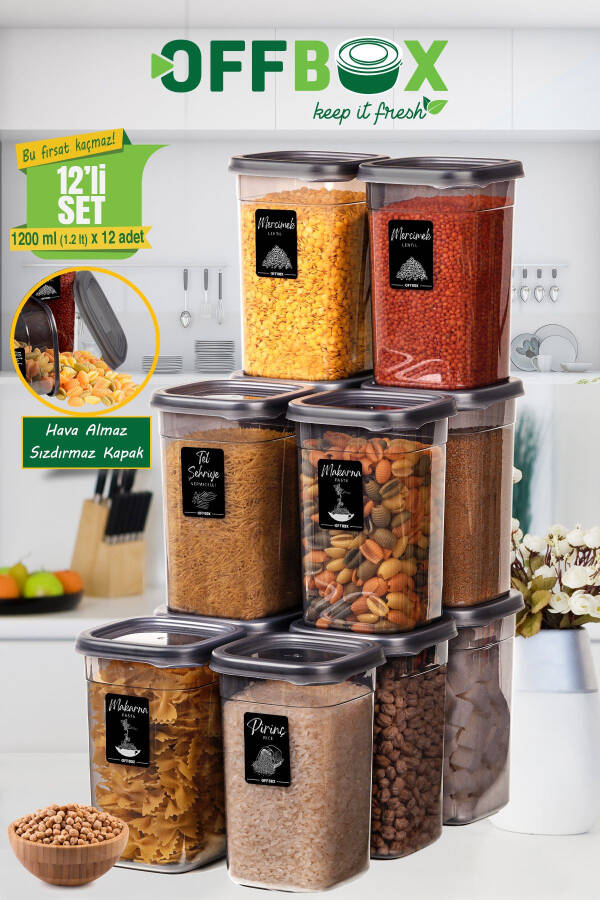 12 Pieces 24 Parts 1.2 Liter Square Food Legumes Storage Container Set Spice Rack 20 Labels Gift - 10