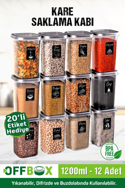 12 Pieces 24 Parts 1.2 Liter Square Food Legumes Storage Container Set Spice Rack 20 Labels Gift - 2