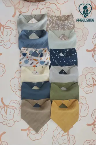 12 Pieces of 100% Organic Muslin Double Layer Baby Bandana Bibs - 1