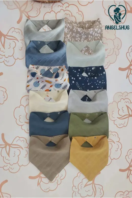12 Pieces of 100% Organic Muslin Double Layer Baby Bandana Bibs - 1