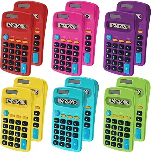 12 Pieces Pocket Calculator,Pocket Size Mini Calculators,8 Digit Display Basic Calculator,Solar Battery Dual Power Desktop Calculators for Students Kids Home Office (Multicolor, 12 Pieces) 