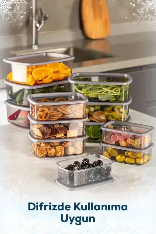 12 шт. герметичных контейнеров для хранения, антрацит, 3 шт. (250-500-750-1200 мл) - антрацит - 4