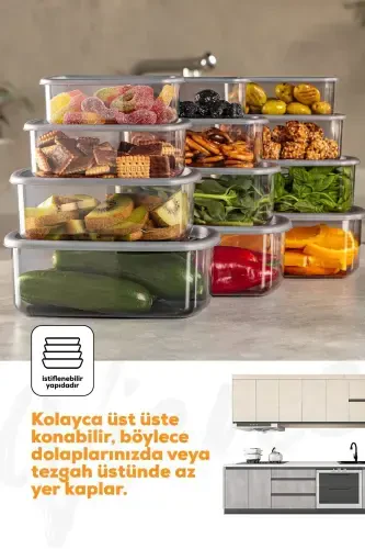 12 шт. герметичных контейнеров для хранения, антрацит, 3 шт. (250-500-750-1200 мл) - антрацит - 6