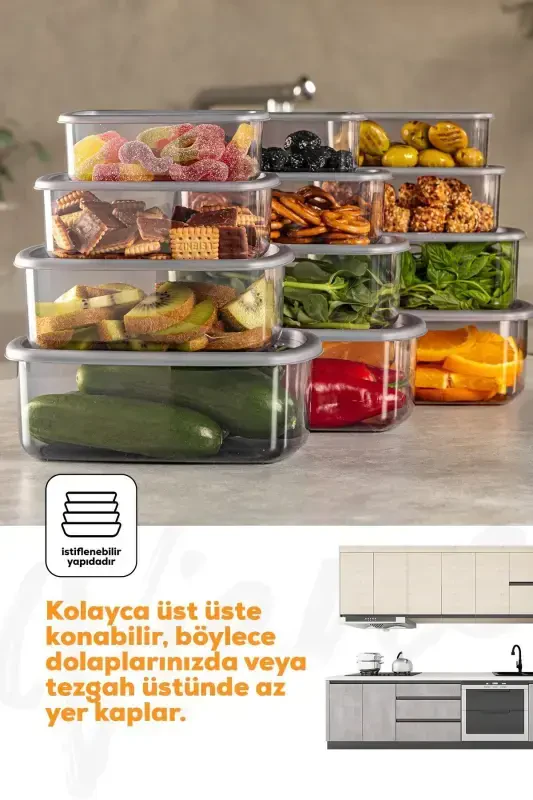 12 шт. герметичных контейнеров для хранения, антрацит, 3 шт. (250-500-750-1200 мл) - антрацит - 6