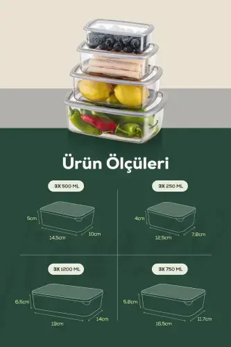 12 шт. герметичных контейнеров для хранения, антрацит, 3 шт. (250-500-750-1200 мл) - антрацит - 8